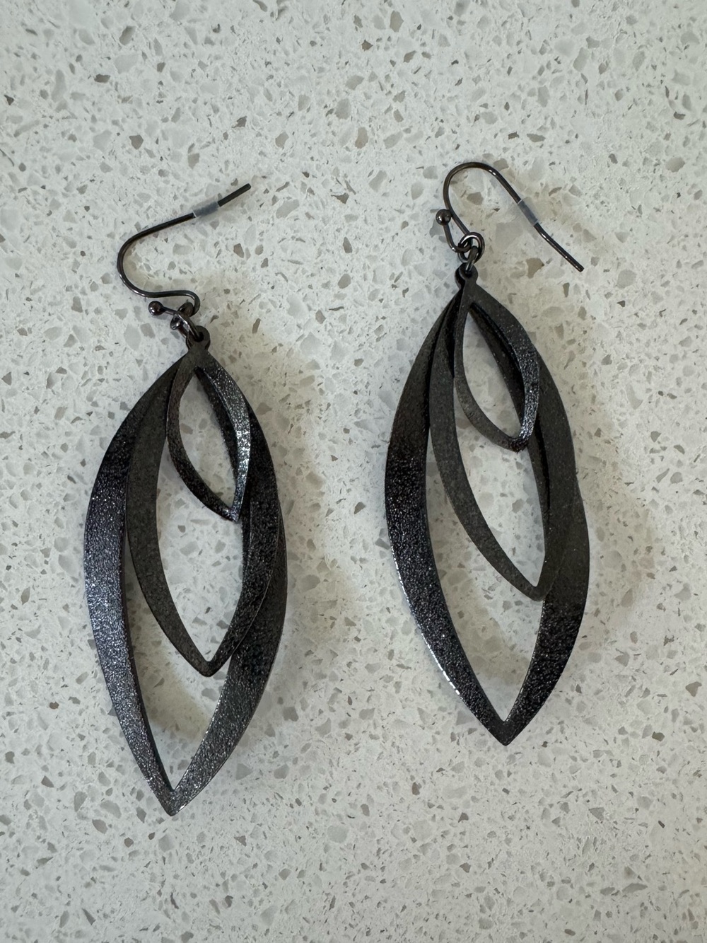 Gunmetal Layered Leaf Drop Earrings